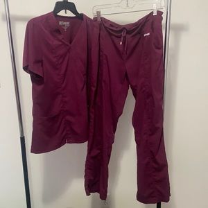 Greys Anatom Wine Red Scrub Set
